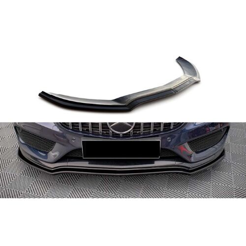 Front Bumper Lip for W205 Max V1 AMG C43 Piano Black Vacuum Plastic 2015-2018 AutoVision