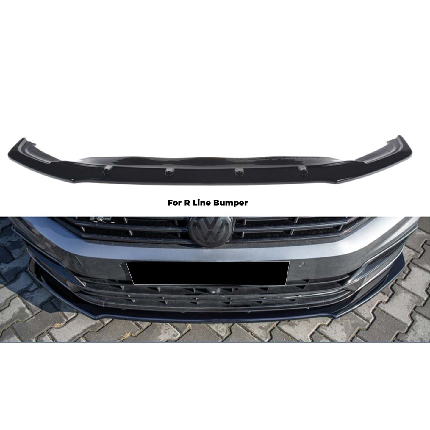 Autovision for Passat B8 R Line FL 2015-2019 Front Bumper Lip Piano Black Vacuum