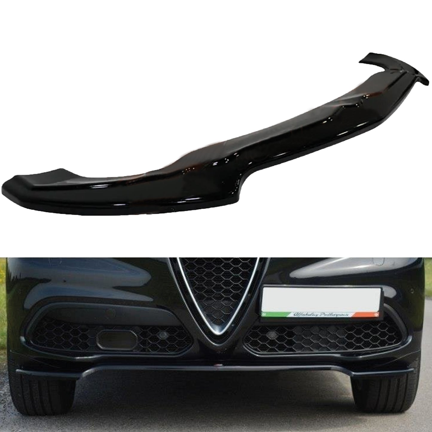 Autovision for Alfa Romeo Stelvio 2017 Front Bumper Lip Piano Black Vacuum
