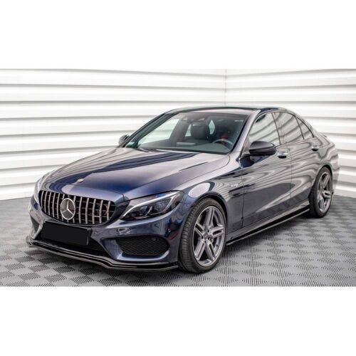 Front Bumper Lip for W205 Max V1 AMG C43 Piano Black Vacuum Plastic 2015-2018 AutoVision