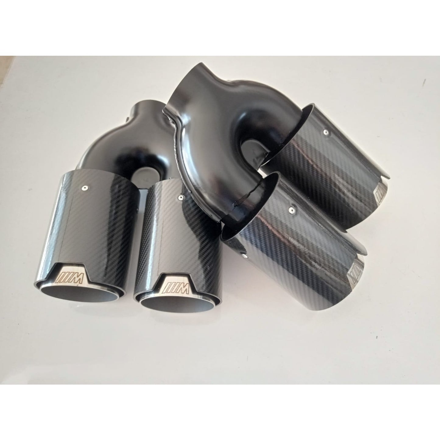 AutoVision M Type For F10, F30,E90,F32 Double Out 90mm 101mm/ 2pcs Exhaust Universal Auto Muffler Stainless Steel Curved Carbon Coating