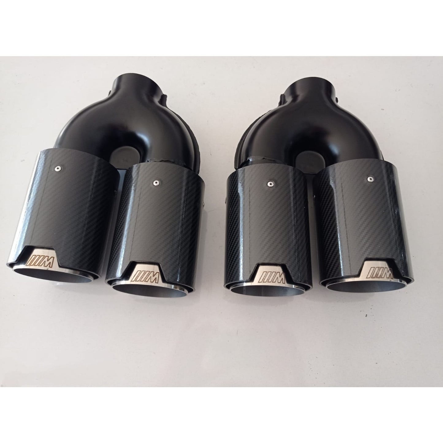 AutoVision M Type For F10, F30,E90,F32 Double Out 90mm 101mm/ 2pcs Exhaust Universal Auto Muffler Stainless Steel Curved Carbon Coating