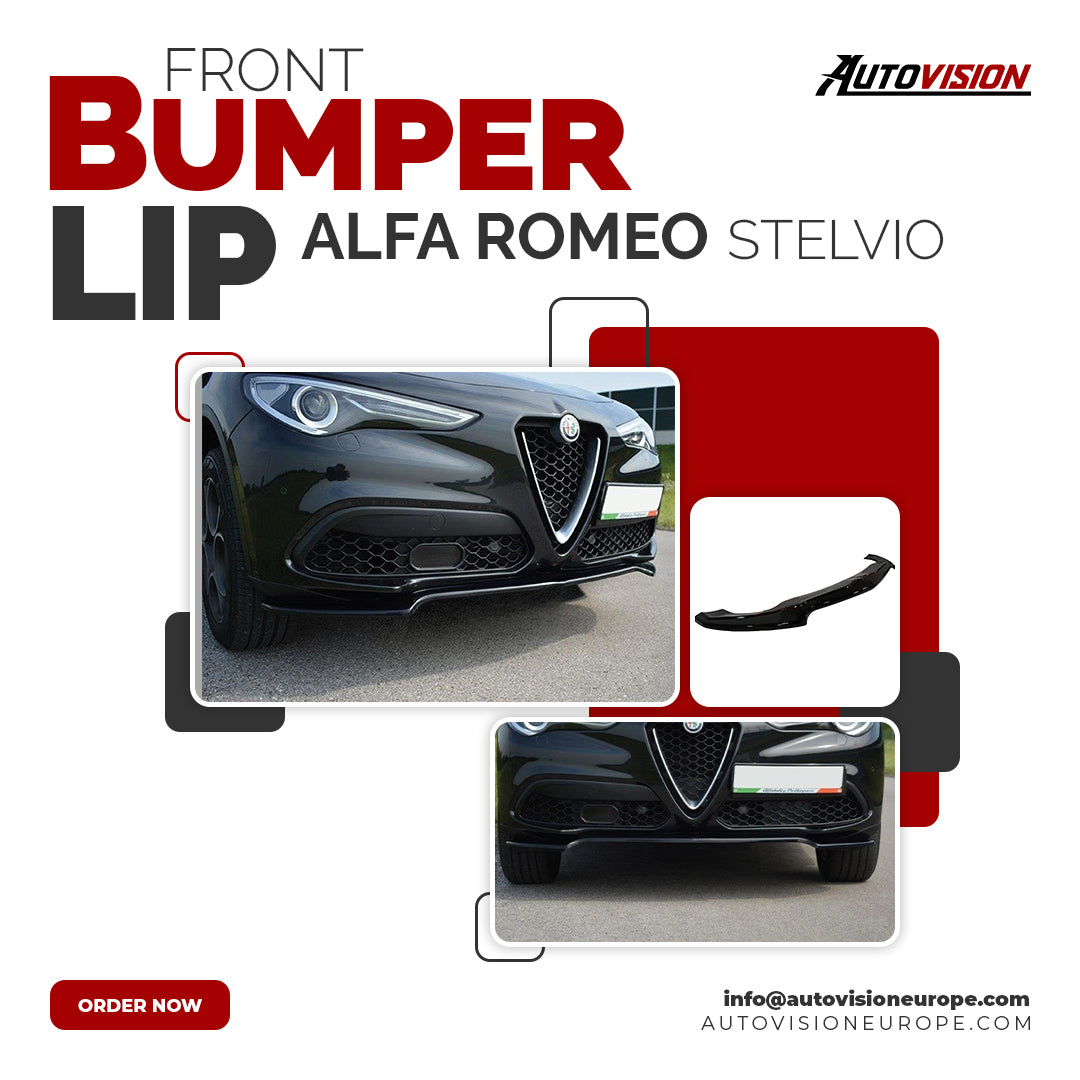 Autovision for Alfa Romeo Stelvio 2017 Front Bumper Lip Piano Black Vacuum