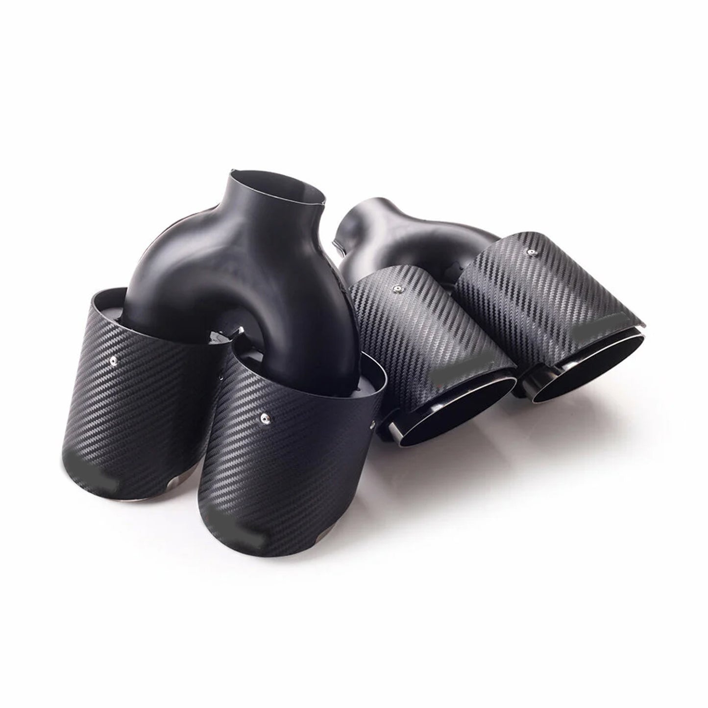 Double Out 90mm 101mm Car 2pcs Exhaust Universal Auto Muffler Stainless Steel Curved Carbon Coating