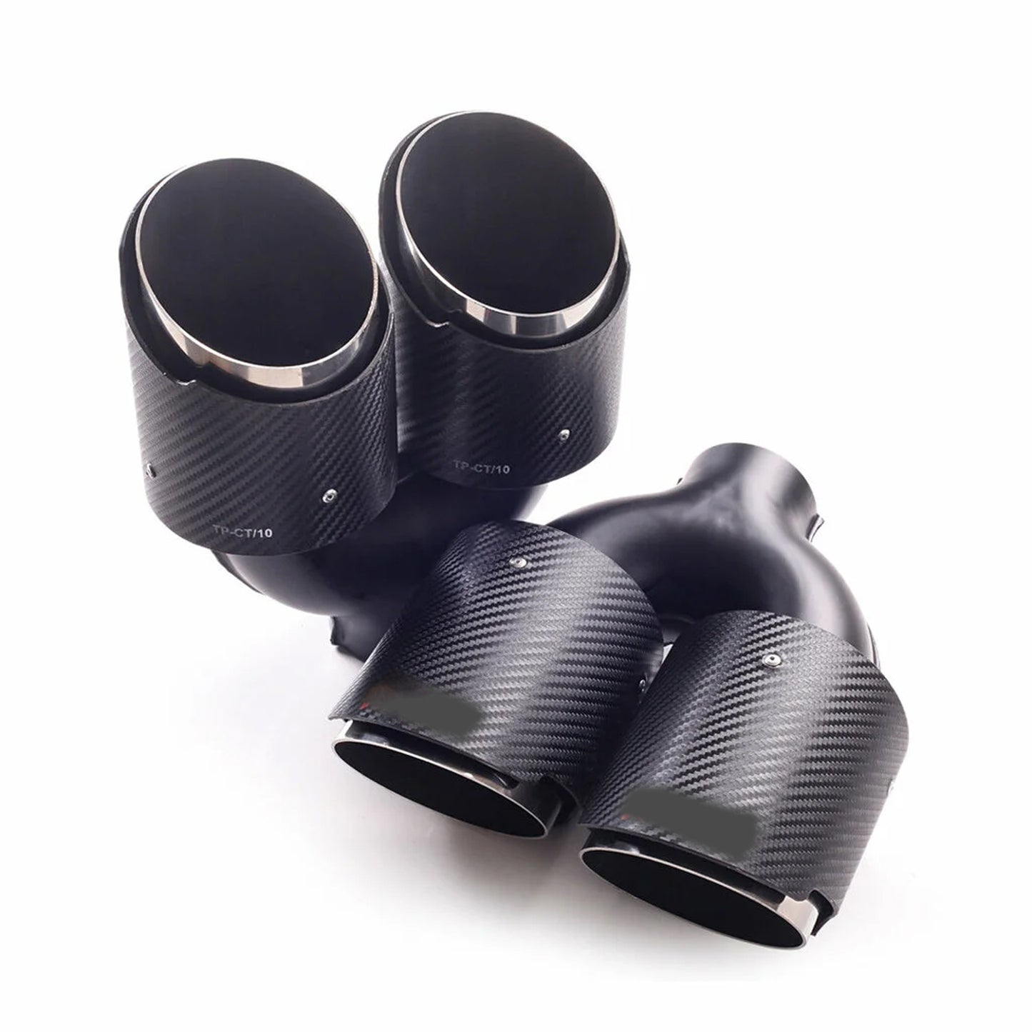 Double Out 90mm 101mm Car 2pcs Exhaust Universal Auto Muffler Stainless Steel Curved Carbon Coating
