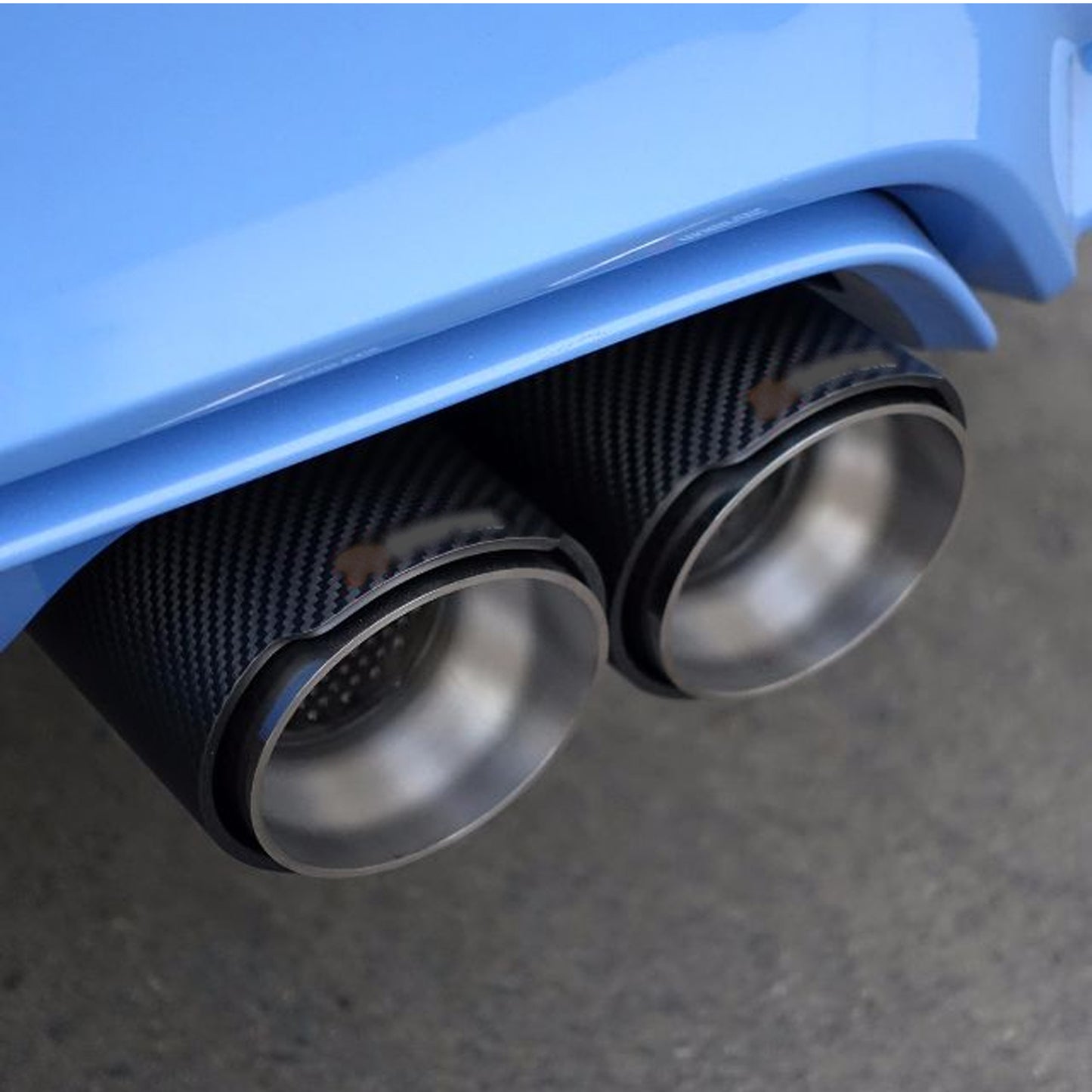 Double Out 90mm 101mm Car 2pcs Exhaust Universal Auto Muffler Stainless Steel Curved Carbon Coating