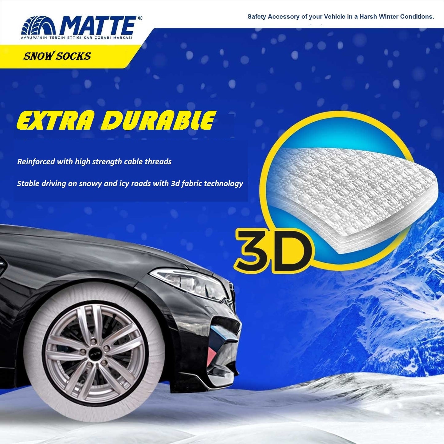 AutoVision Car Tire Snow Socks for Winter - Active & Super X