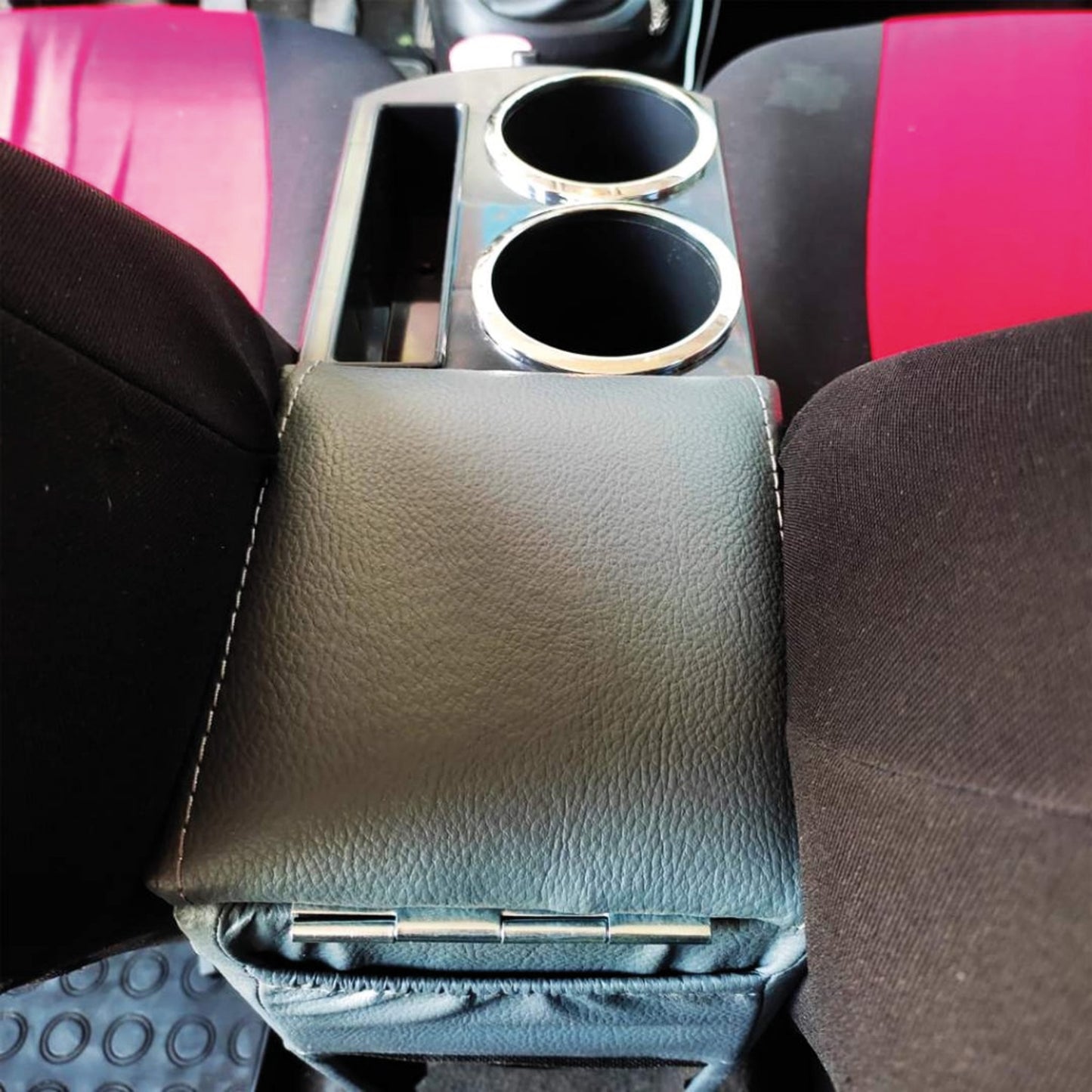 Double Cup Holder Armrest Model Gray Unassembled Without Screws Without Drilling Armrest Color Leather With Storage Reservoir