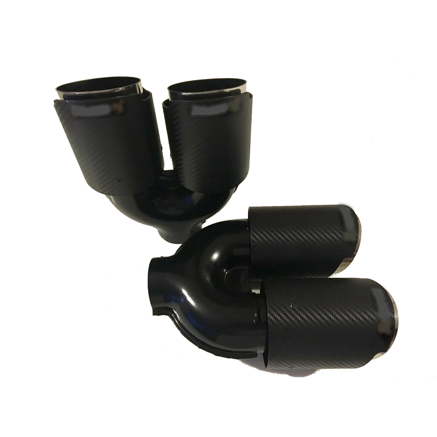 Double Out 90mm 101mm Car 2pcs Exhaust Universal Auto Muffler Stainless Steel Curved Carbon Coating