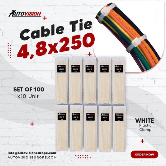 Cable Tie Plastic Velcro Clamp White 4,8 x 250 100 Pcs x10 Unit Plastic Clamp