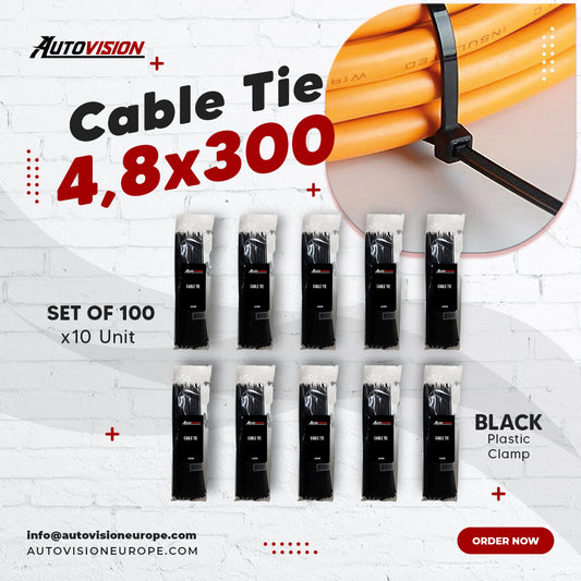 Cable Tie Plastic Velcro Clamp Black 4,8 x 300 100 Pcs x10 Unit Plastic Clamp