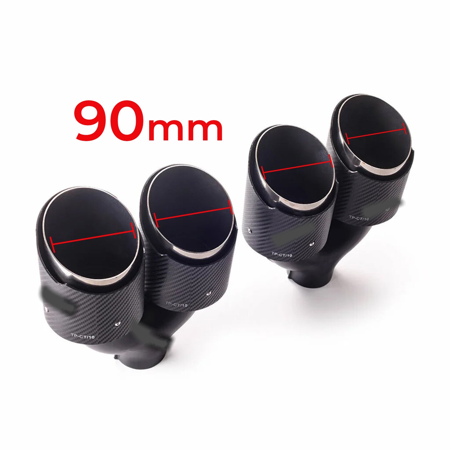 Double Out 90mm 101mm Car 2pcs Exhaust Universal Auto Muffler Stainless Steel Curved Carbon Coating