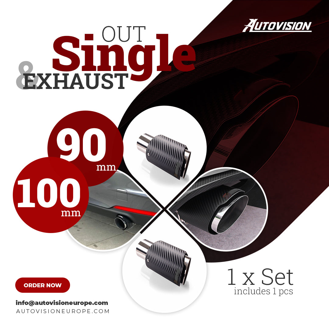 Single Out 90mm 101mm Car Exhaust Universal Auto Muffler Stainless Steel Curved Carbon Coating