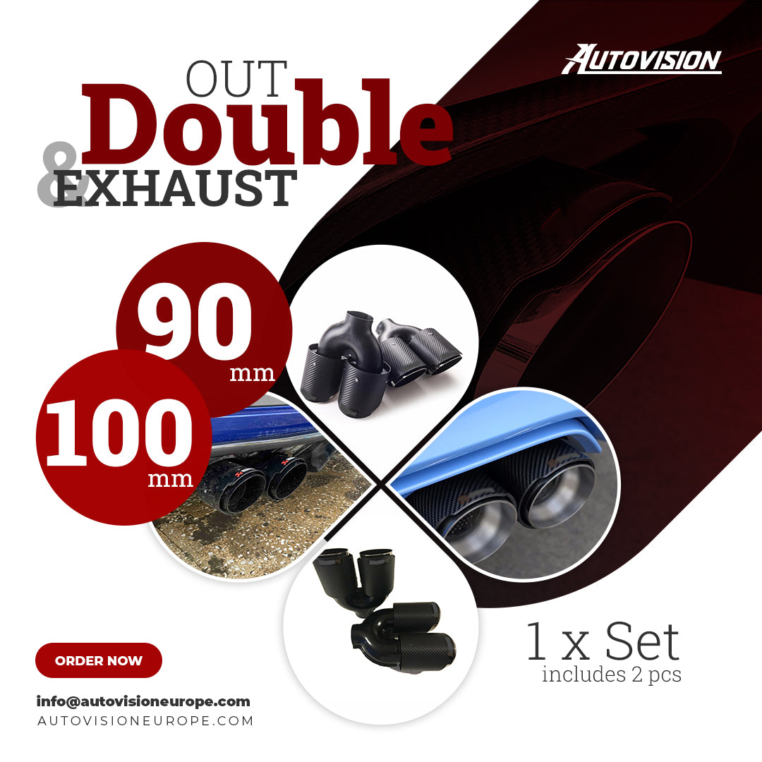 Double Out 90mm 101mm Car 2pcs Exhaust Universal Auto Muffler Stainless Steel Curved Carbon Coating