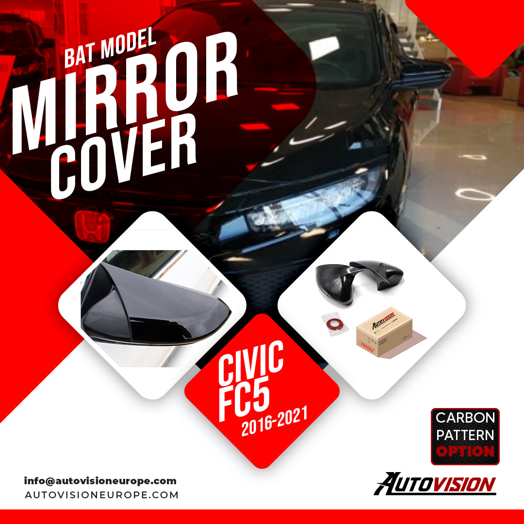 Mirror Cover For Honda Civic FC5 2016 - 2021 Accessory Bright Black BAT MODEL