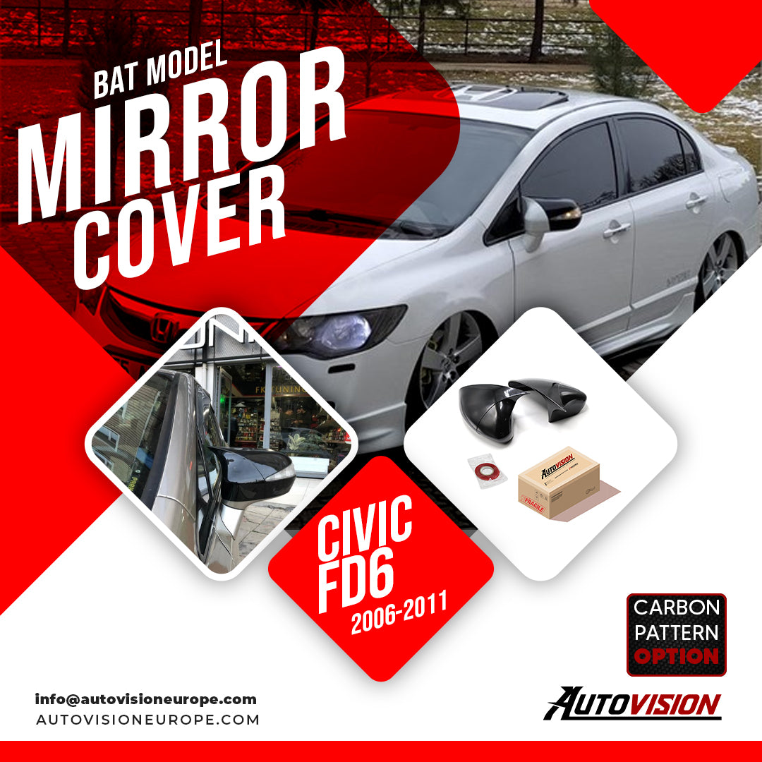 Mirror Cover For Honda Civic FD6 2006 - 2011 Accessory Bright Black BAT MODEL