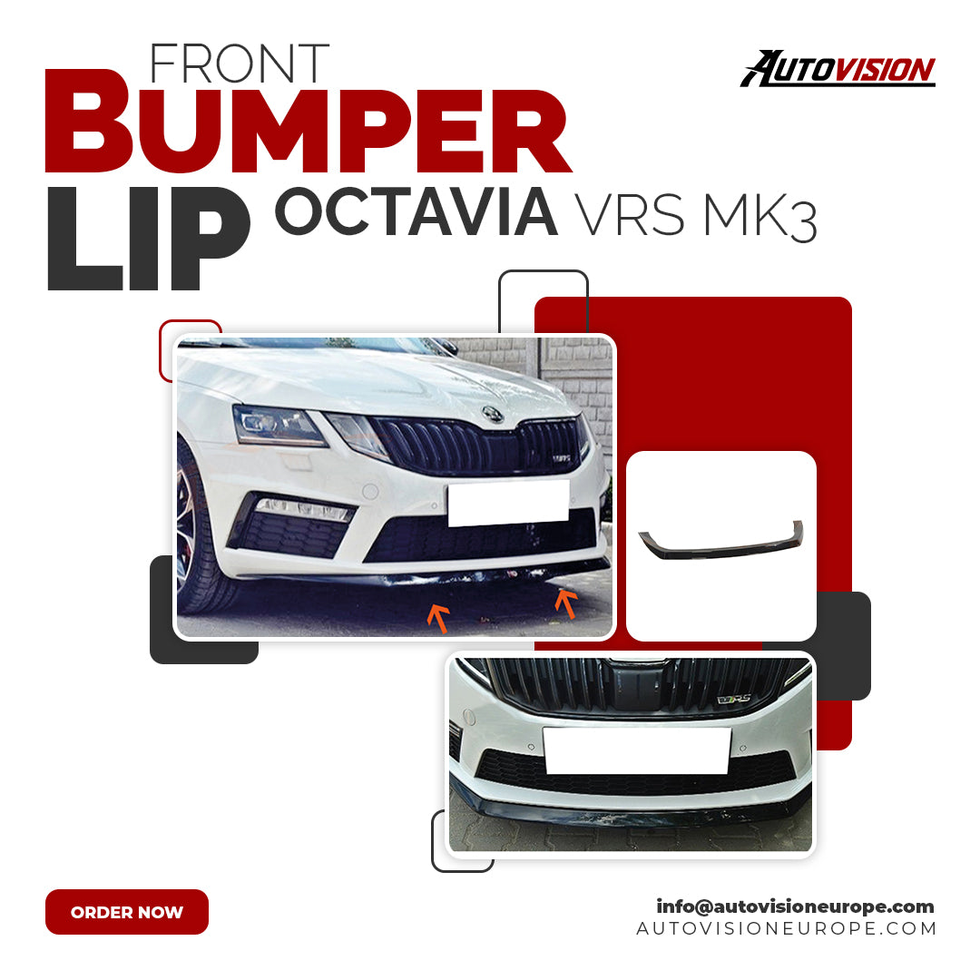 Autovision for Octavia vRS MK3 2013 2016 Front Bumper Lip Piano Black Vacuum