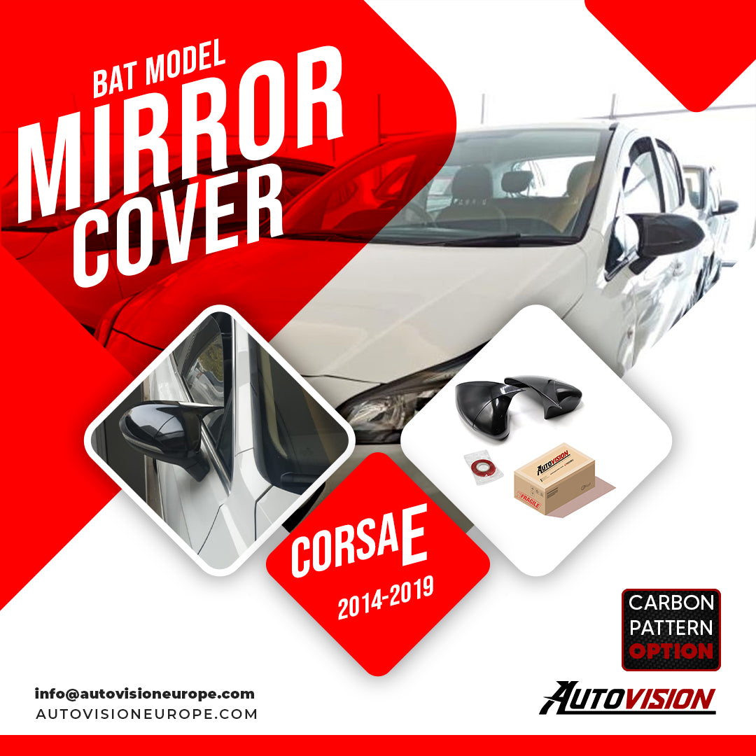 Mirror Cover For Opel Vauxhall Corsa E 2014-2019 Accessory Bright Black BAT MODEL