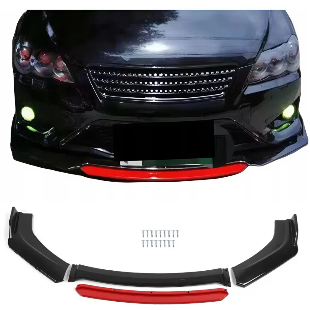 Universal Front Bumper Lip 4pcs Spoiler Chin Body Kit Exterior Aerodynamic Parts Bumper Front Spoiler Gloss Black ABS Splitter Kit
