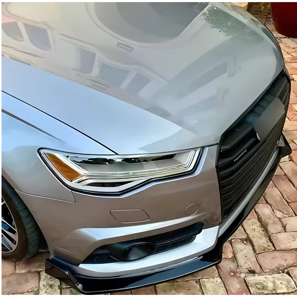 For AUDI A6(C7) S-Line Sedan/Avant 3 Parts Front Lip 2014-2017 Piano Glossy Black ABS Plastic