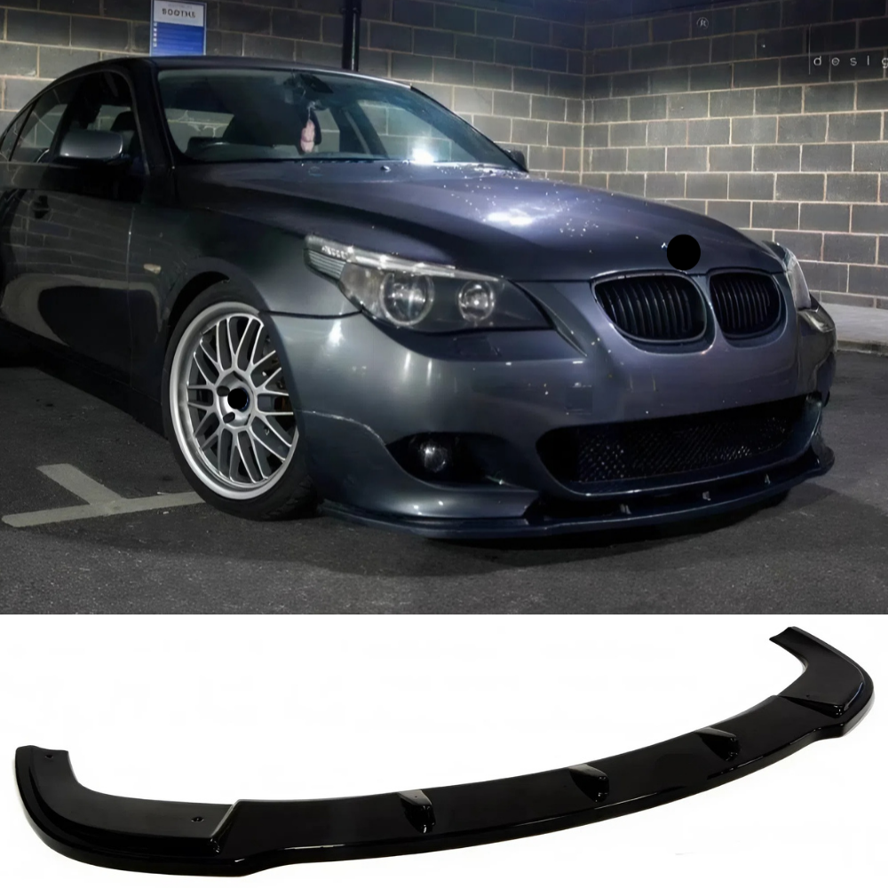 For BMW E60 M Technic Max Front Lip 2003-2010 Glossy Black Vacuum Plastic ABS Front Bumper Splitter 1 Pcs Sport Style Aerodynamic Design Easy Installation