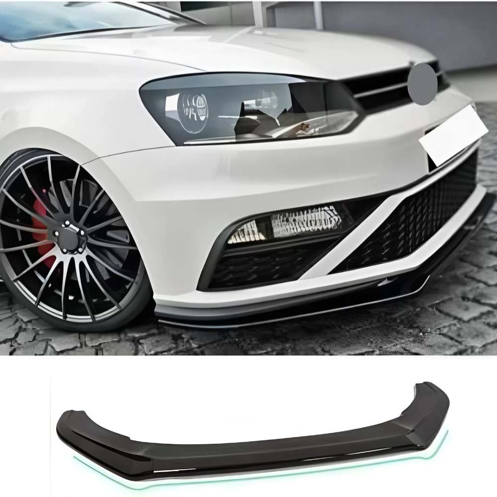 Front Bumper Lip for VW Polo Mk5 2014–2017 FL GTI Max V2 Piano Black Vacuum Plastic AutoVision