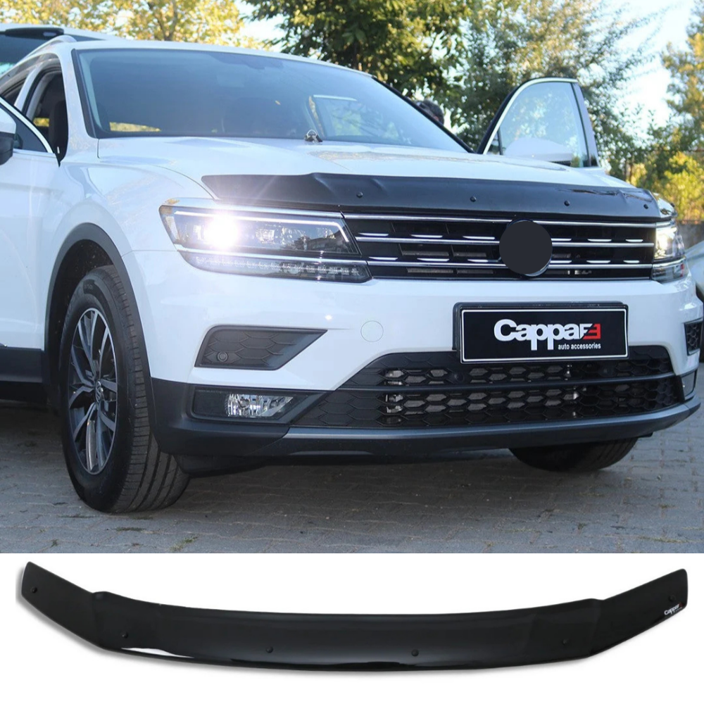 Cappafe Hood Wind Deflector for Vw Tiguan 2016-2026 Gloss Black Acrylic Bonnet Protector Bug Guard