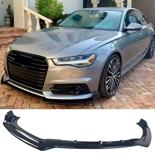 For AUDI A6(C7) S-Line Sedan/Avant 3 Parts Front Lip 2014-2017 Piano Glossy Black ABS Plastic