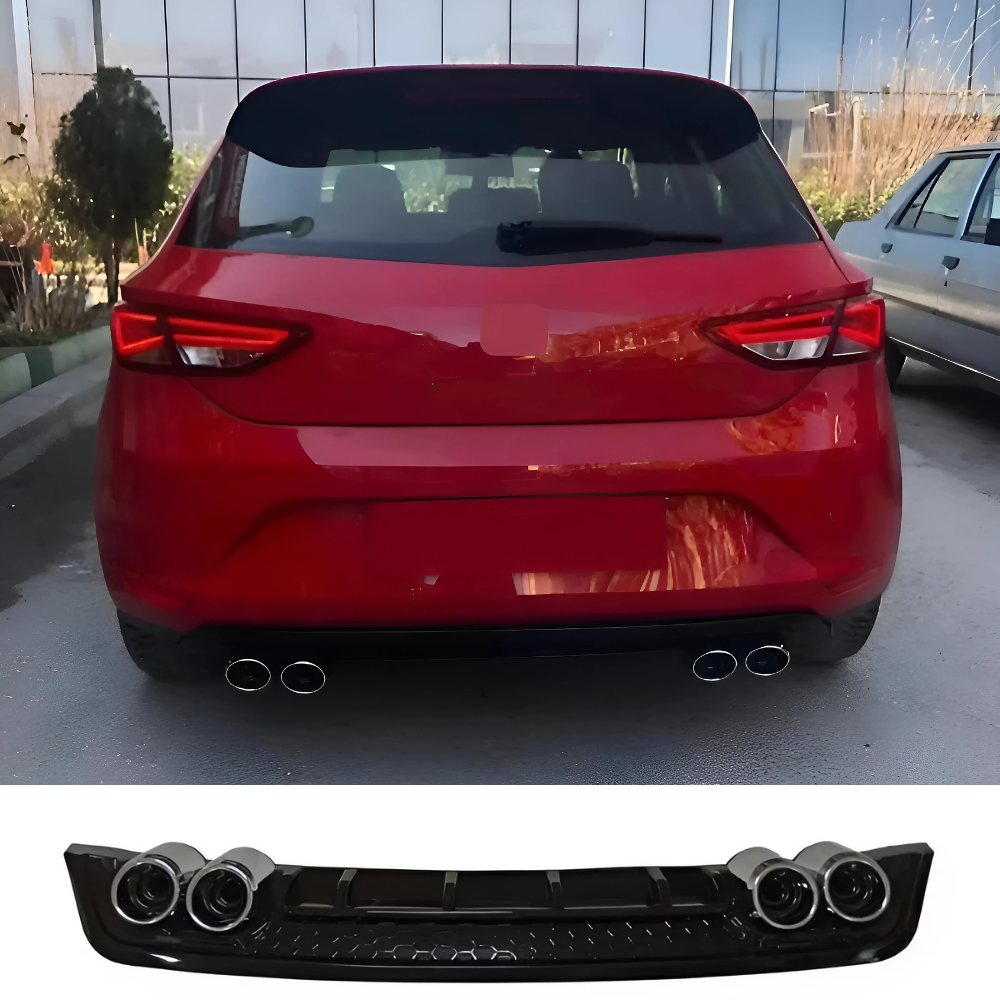 For Seat Leon 2013-2018 Diffuser Piano Glossy Black ABS Plastic Rear Bumper Styling Accessory