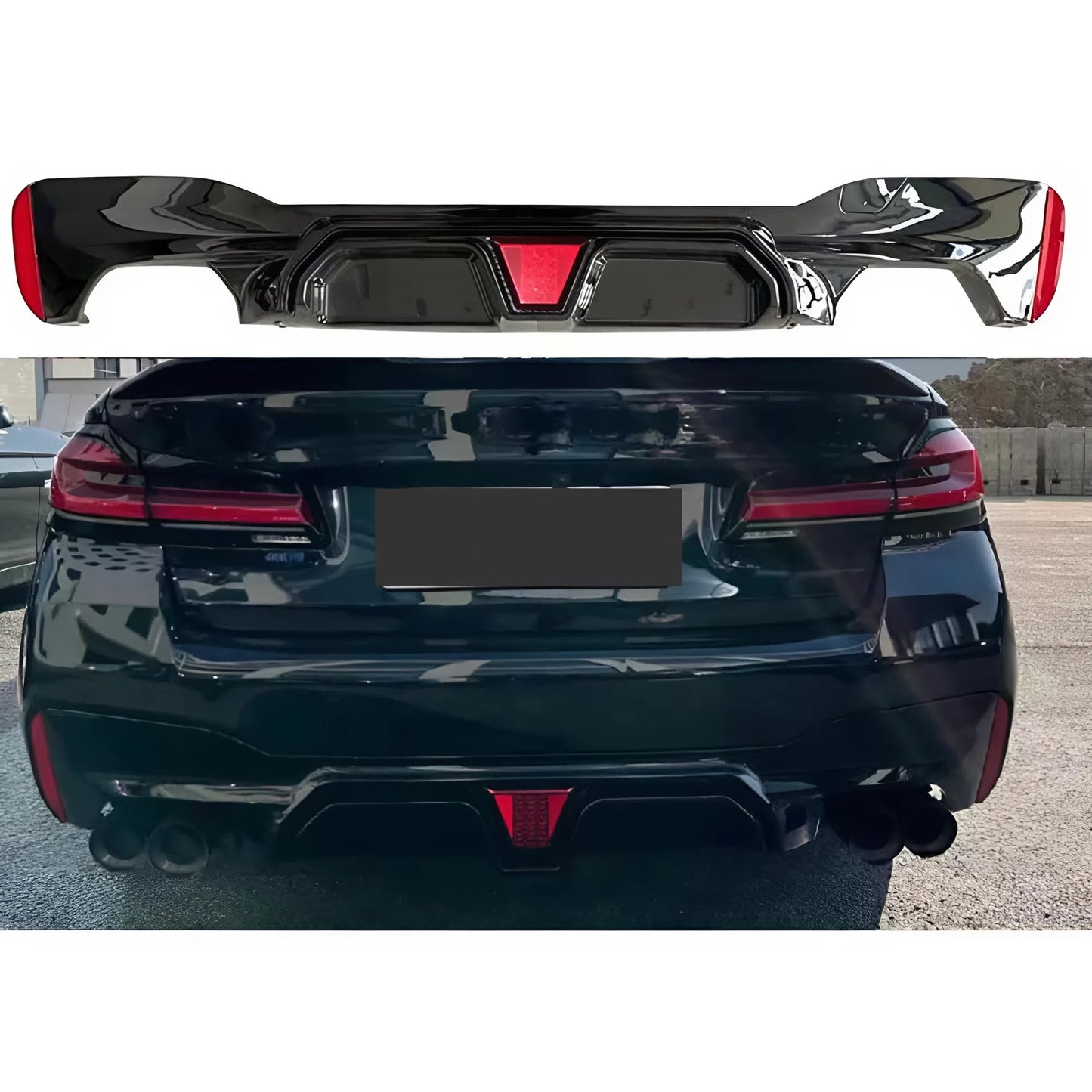 For BMW 5 Series G30 G38 Rear Lip With Lamp 2017-2022 Gloss Black ABS Plastic LED Style Diffuser Sport Design