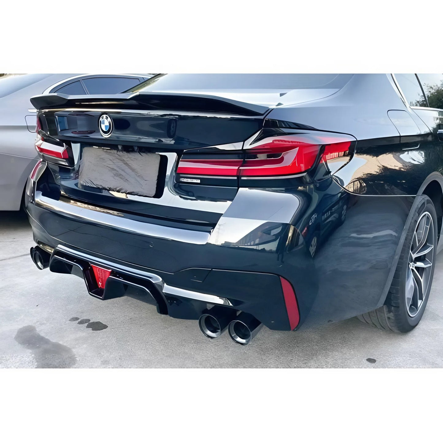 For BMW 5 Series G30 G38 Rear Lip With Lamp 2017-2022 Gloss Black ABS Plastic LED Style Diffuser Sport Design