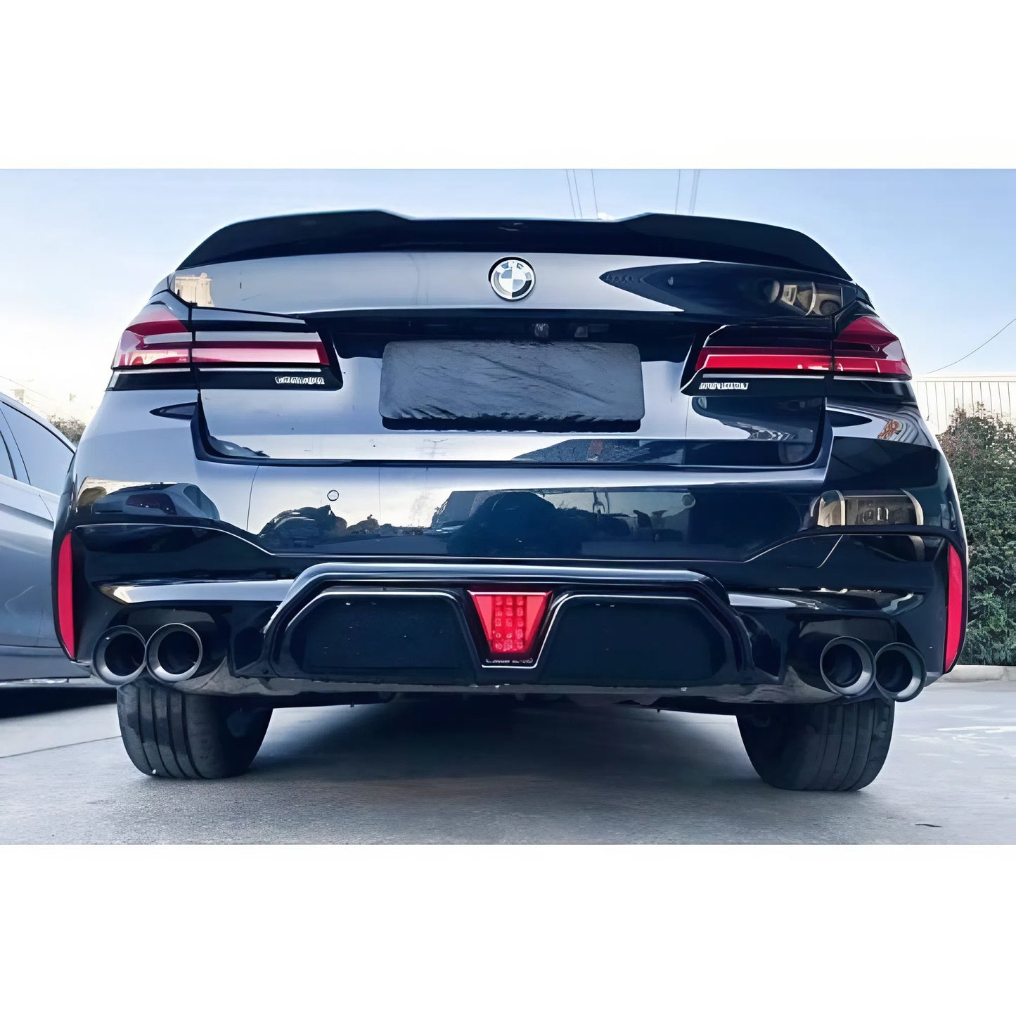 For BMW 5 Series G30 G38 Rear Lip With Lamp 2017-2022 Gloss Black ABS Plastic LED Style Diffuser Sport Design