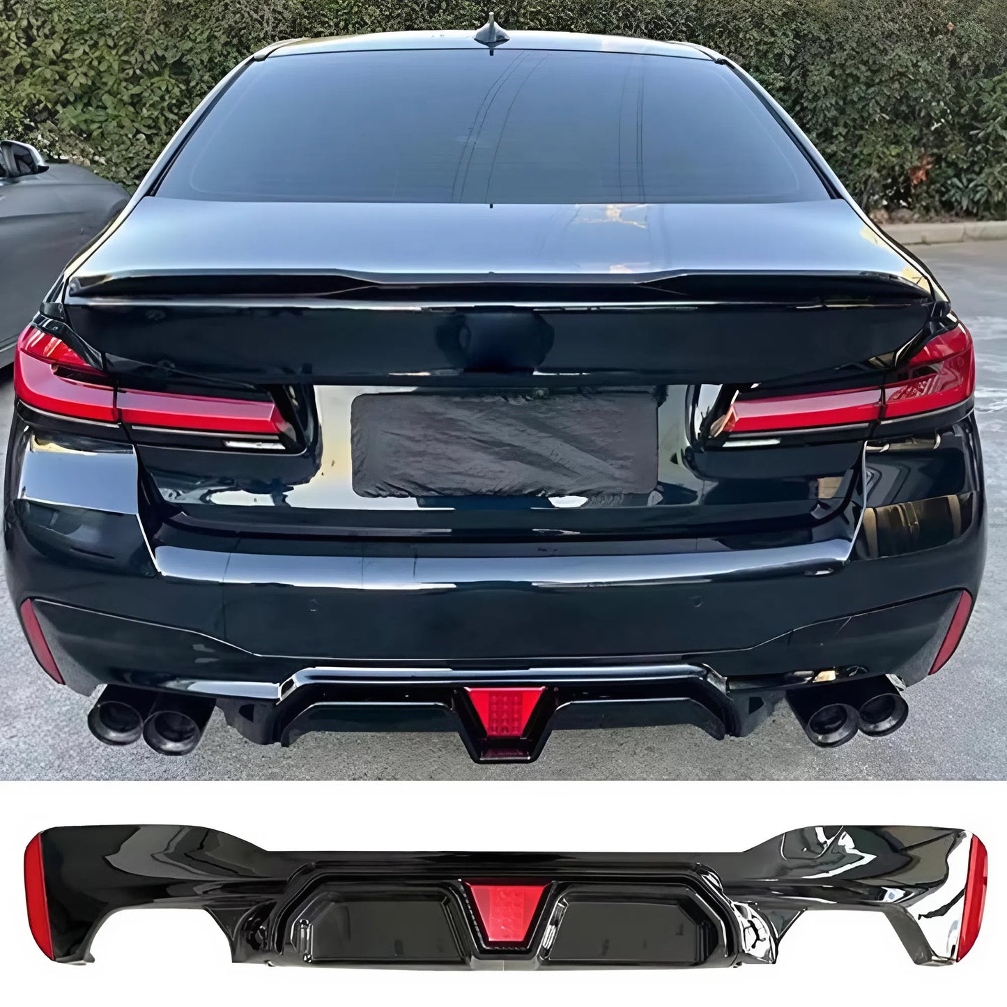 For BMW 5 Series G30 G38 Rear Lip With Lamp 2017-2022 Gloss Black ABS Plastic LED Style Diffuser Sport Design