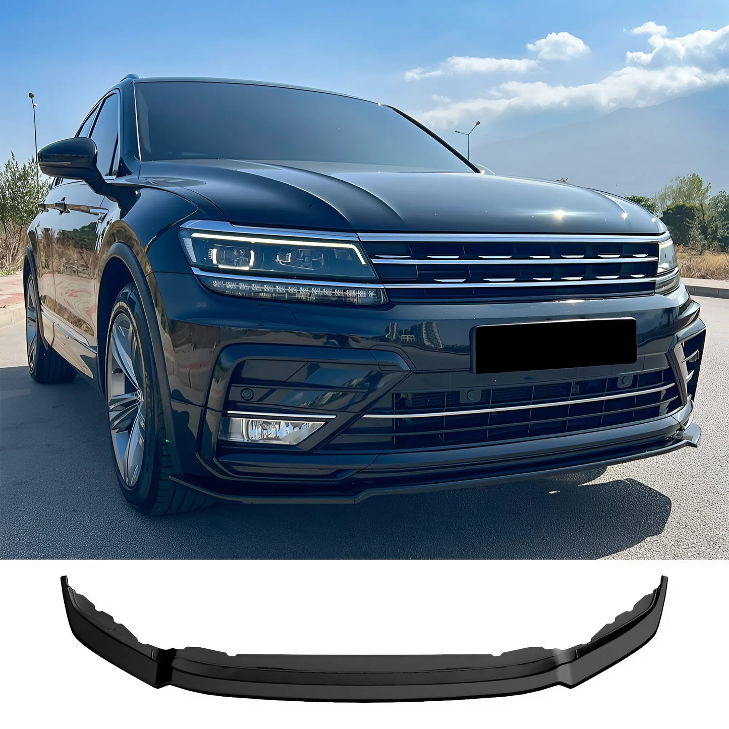 For VW Tiguan MK2 R-Line 2015-2020 Front Splitter Gloss Black ABS Plastic Sport Design Easy Installation