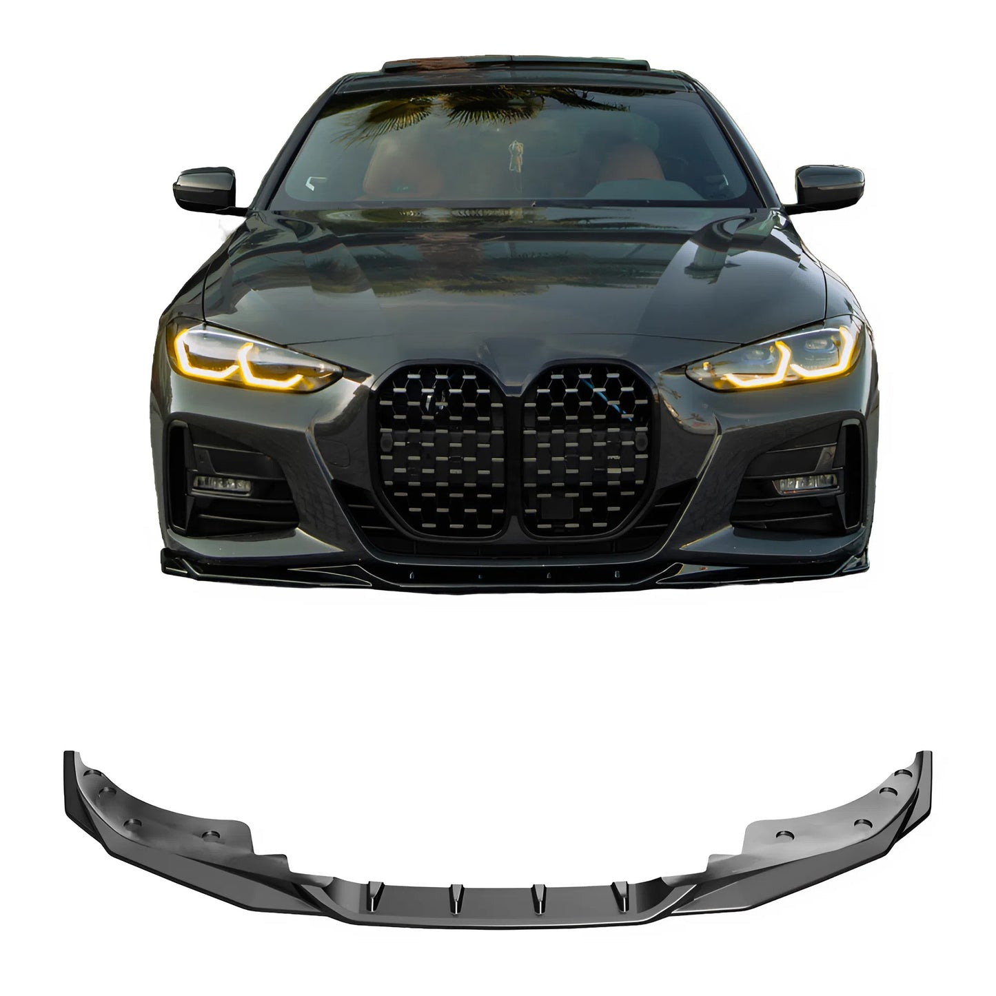 For BMW 4 Series Coupe Cabrio G22 M440i M-Pack 2020-2024 and 2024+ Front Splitter Gloss Black ABS Plastic Sport Design Easy Installation