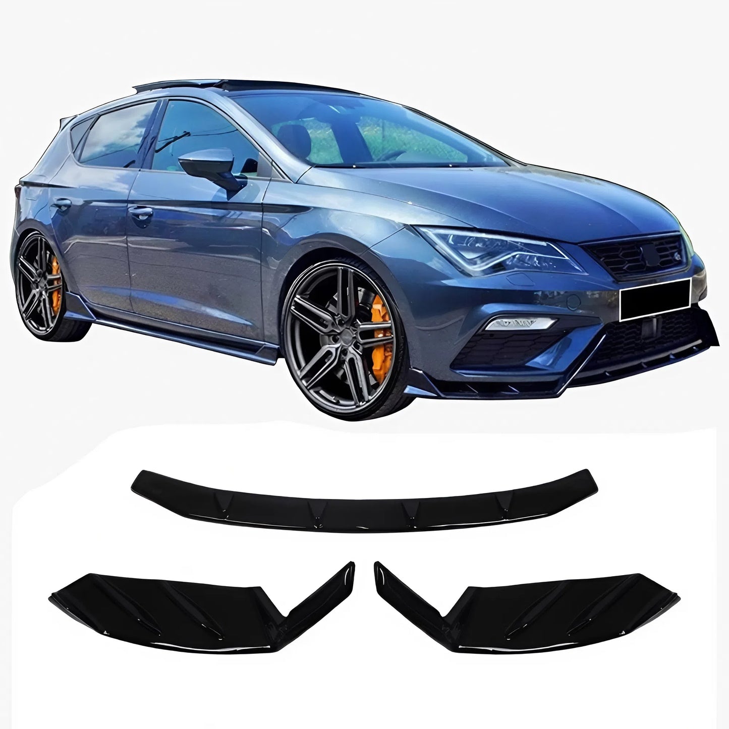 For SEAT Leon MK3 FL 2017+ Front Lip Race Cup V1 Lenz Design Gloss Black ABS Plastic Sport Bumper Extension