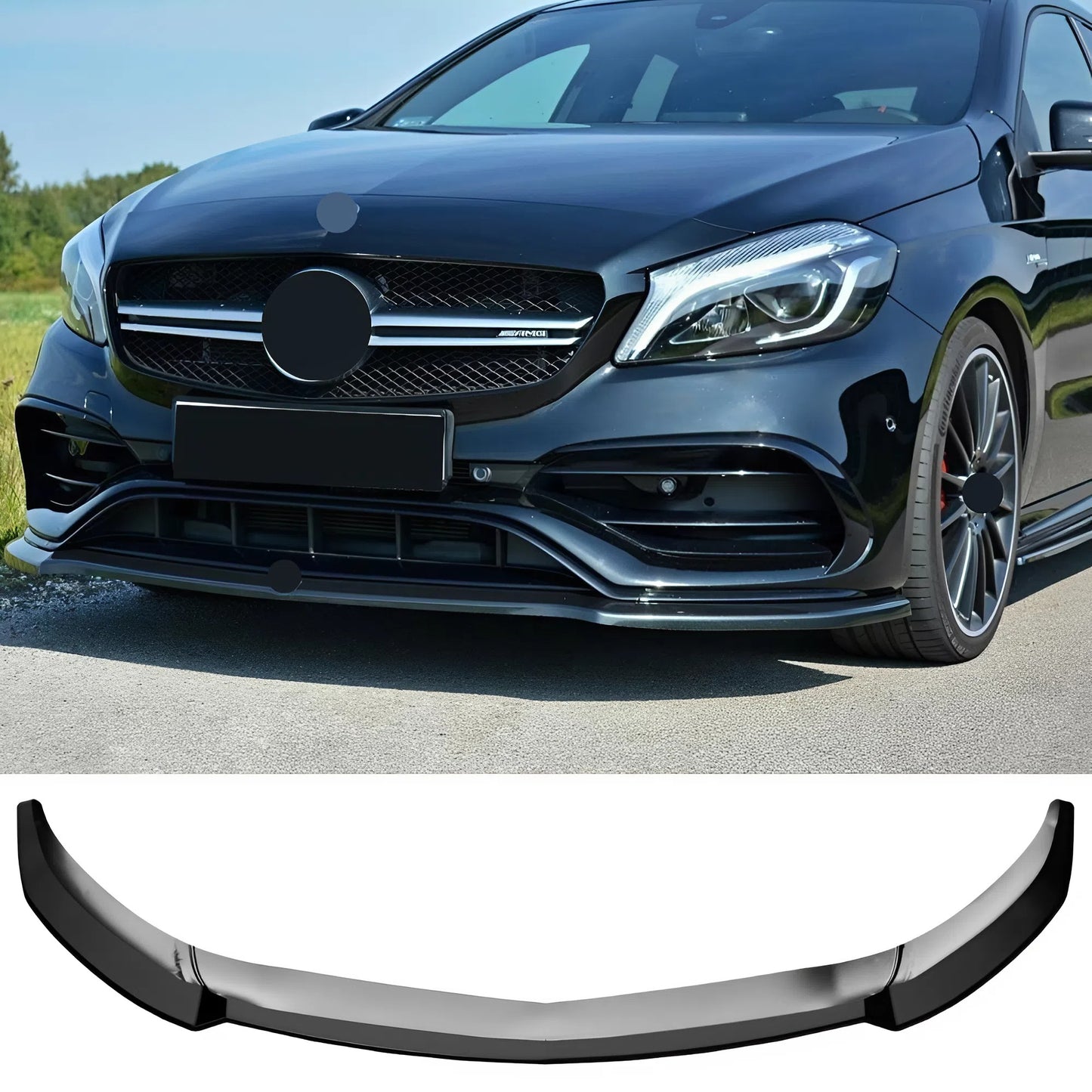 For MERCEDES A-Class AMG-Line W176 Facelift 2015-2018 Front Splitter Gloss Black ABS Plastic Sport Design Easy Installation