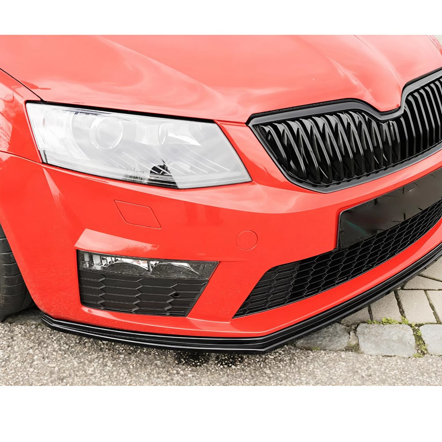 For Skoda Octavia RS 5E Combi Front Lip Rieger Style Gloss Black ABS Plastic Sport Design Easy Installation