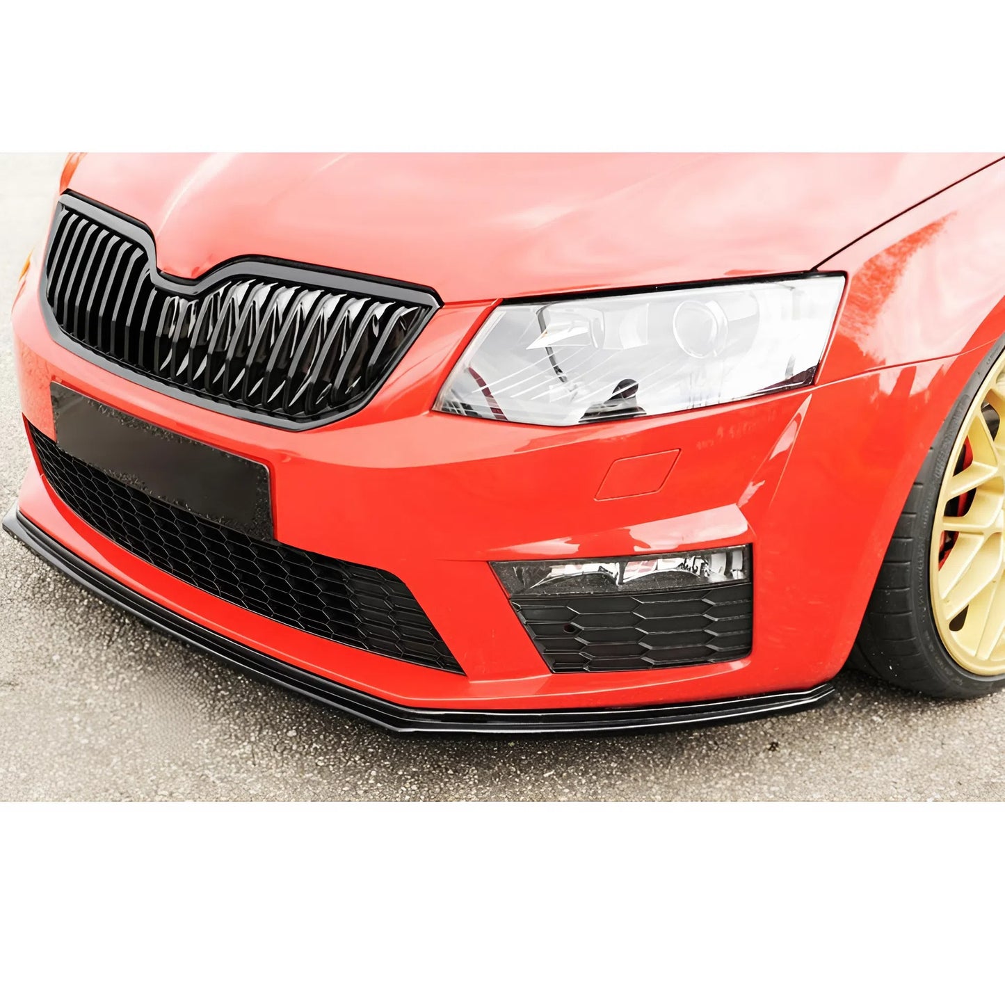 For Skoda Octavia RS 5E Combi Front Lip Rieger Style Gloss Black ABS Plastic Sport Design Easy Installation