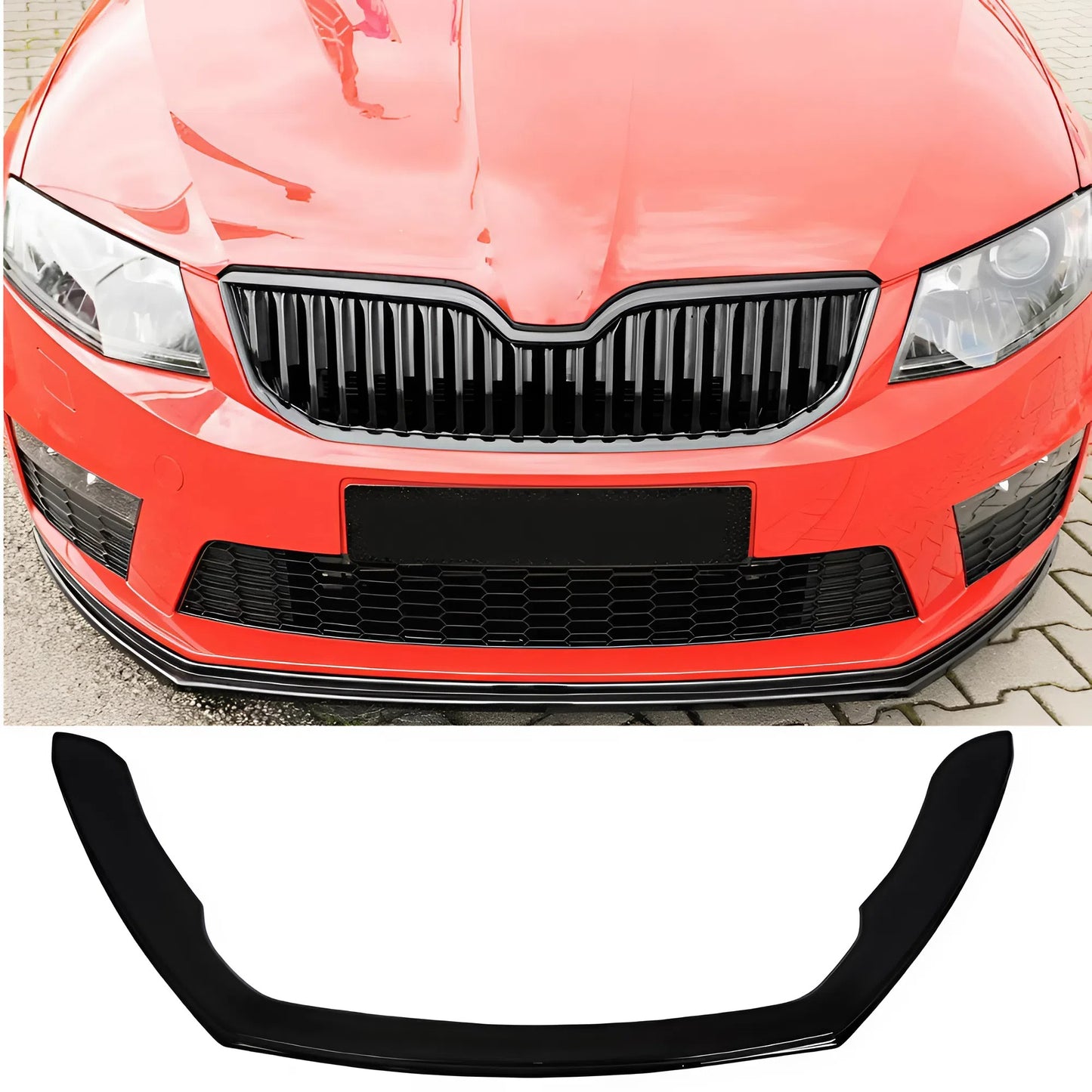 For Skoda Octavia RS 5E Combi Front Lip Rieger Style Gloss Black ABS Plastic Sport Design Easy Installation