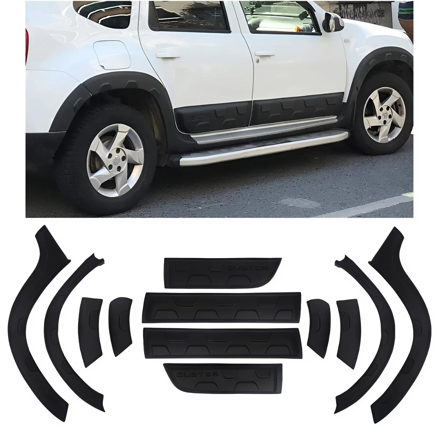 For Dacia Duster 2010-2017 Fender Flare Set Diamond Plate Style ABS Plastic Off-Road Wheel Arch Kit Easy Installation