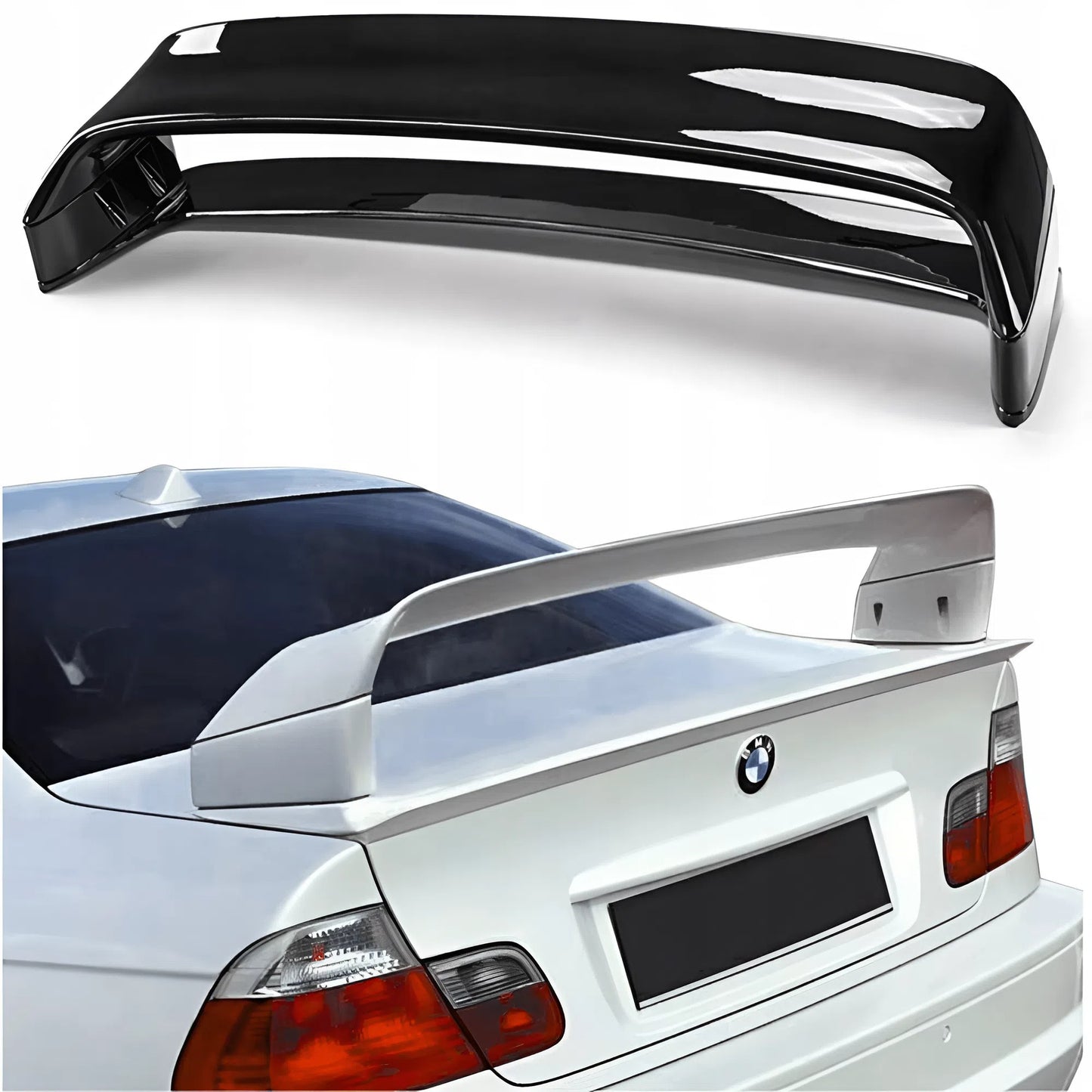For BMW 3 Series E46 Double Layers Rear Spoiler 1998-2006 Glossy Black ABS Plastic Sport Design Easy Installation