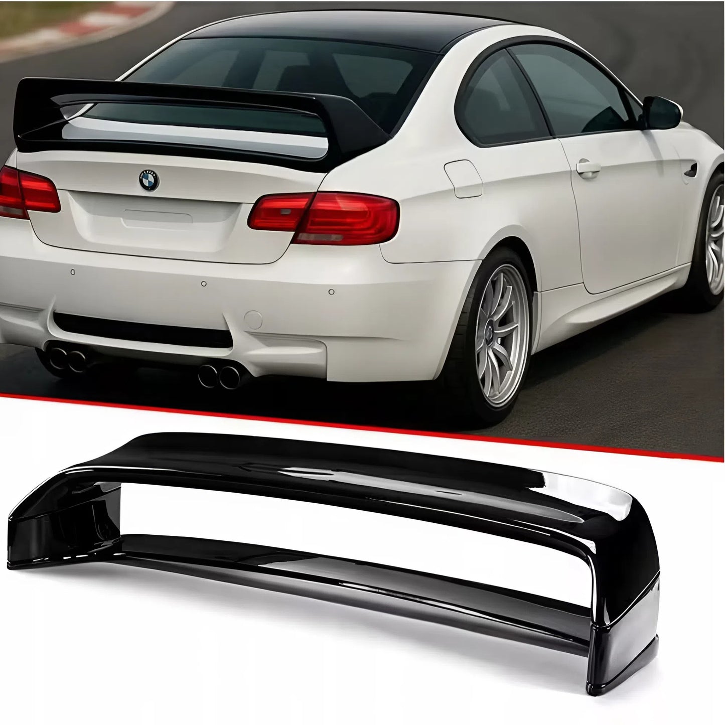 For BMW 3 Series E92 Coupe 2006-2010 Double Layers Rear Spoiler Glossy Black ABS Plastic Sport Design