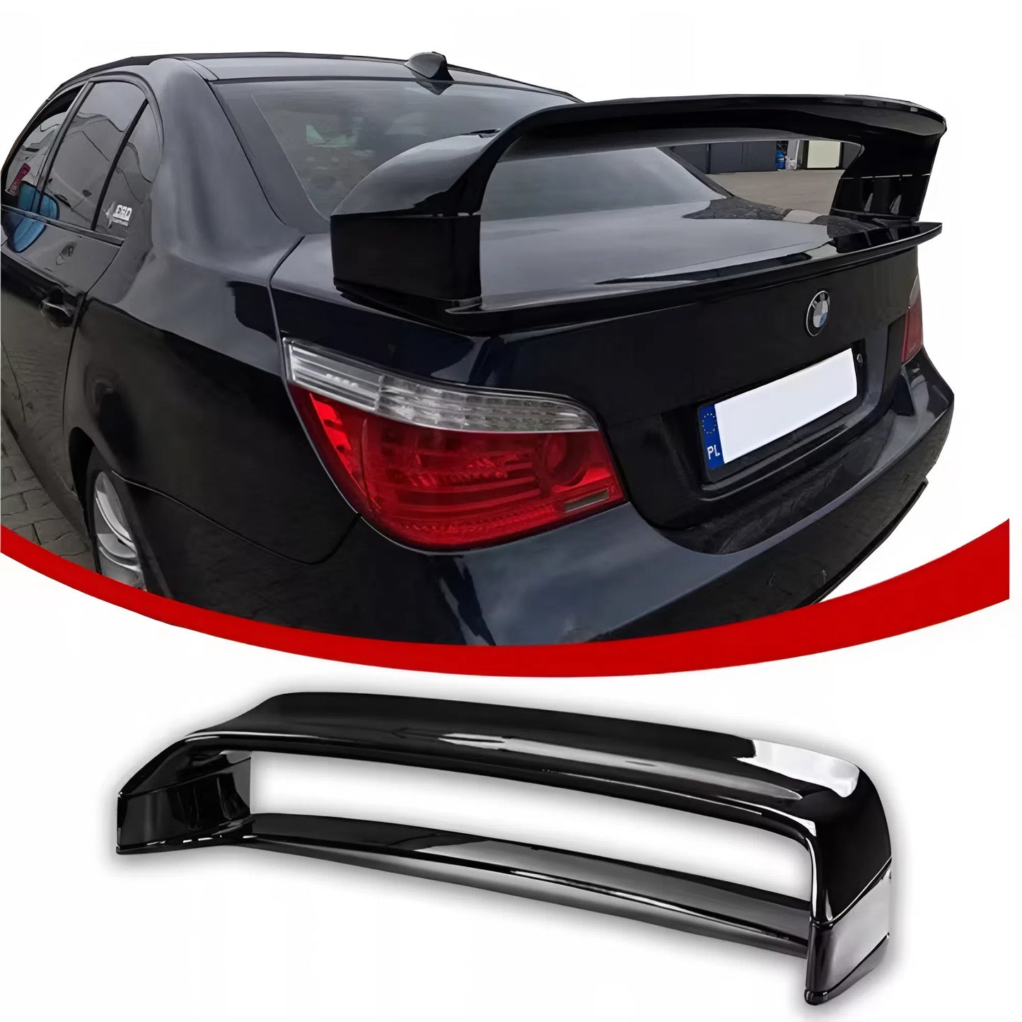 For BMW 5 Series E60 Double Layers Rear Spoiler 2004-2010 Glossy Black ABS Plastic Sport Design