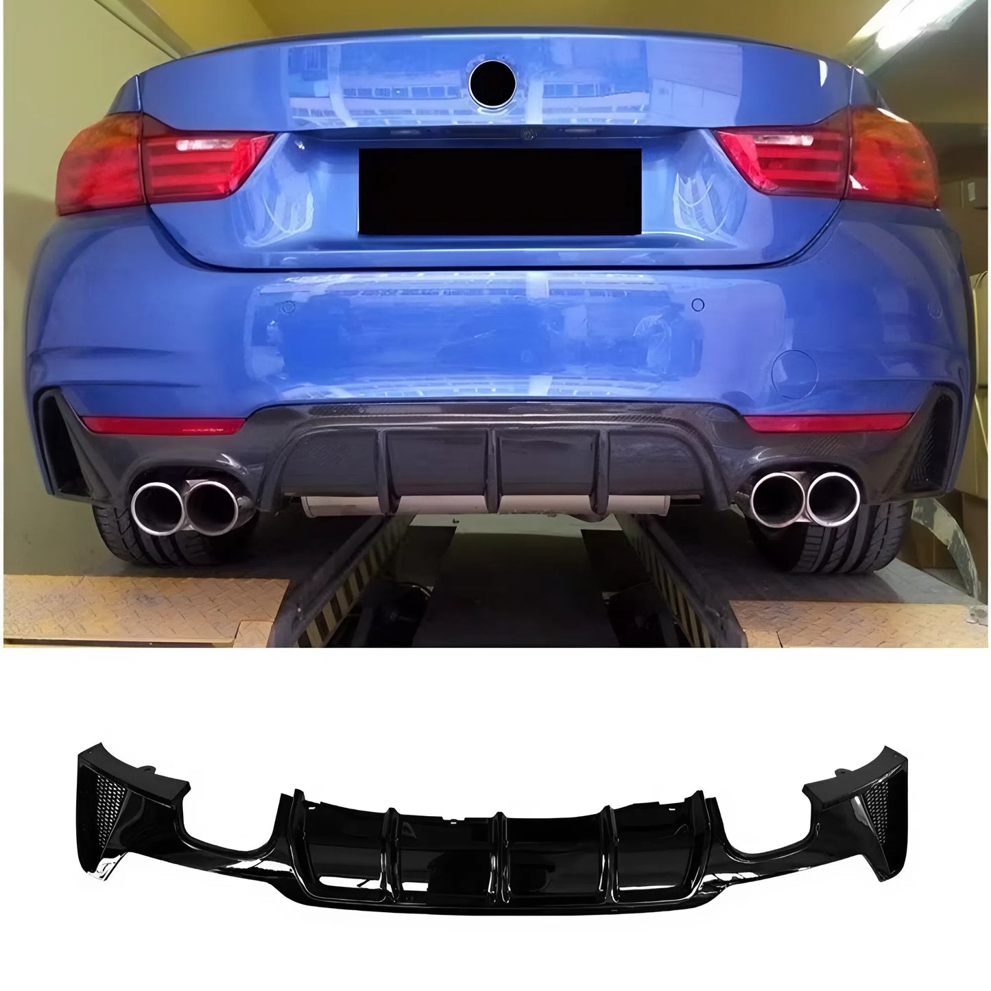 For BMW 4 Series F32 F33 F36 MP Style 2014-2020 Rear Lip Right And Left 2 Exhaust Pipes Gloss Black ABS Sporty Diffuser