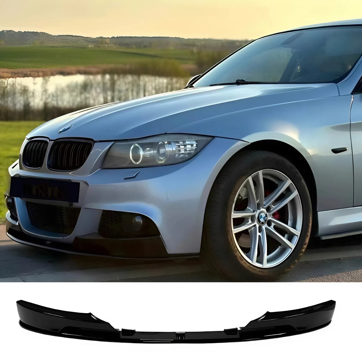 For BMW 3 Series E90 LCI MP Style Front Lip 2009-2012 Glossy Black 4 Pcs ABS Front Bumper Splitter