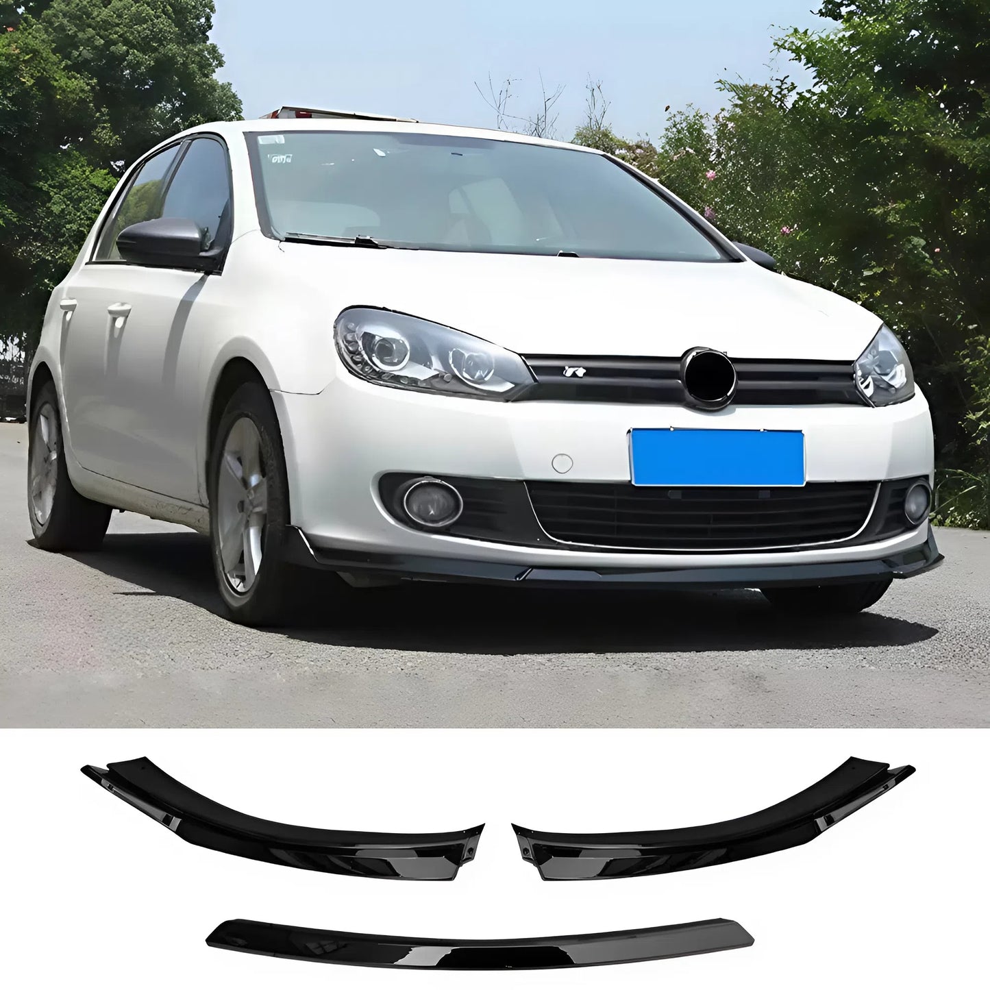For Volkswagen Golf 6 Three-Section Front Lip Glossy Black ABS Front Bumper Lip Splitter Sport Style Aerodynamic Design Easy Installation