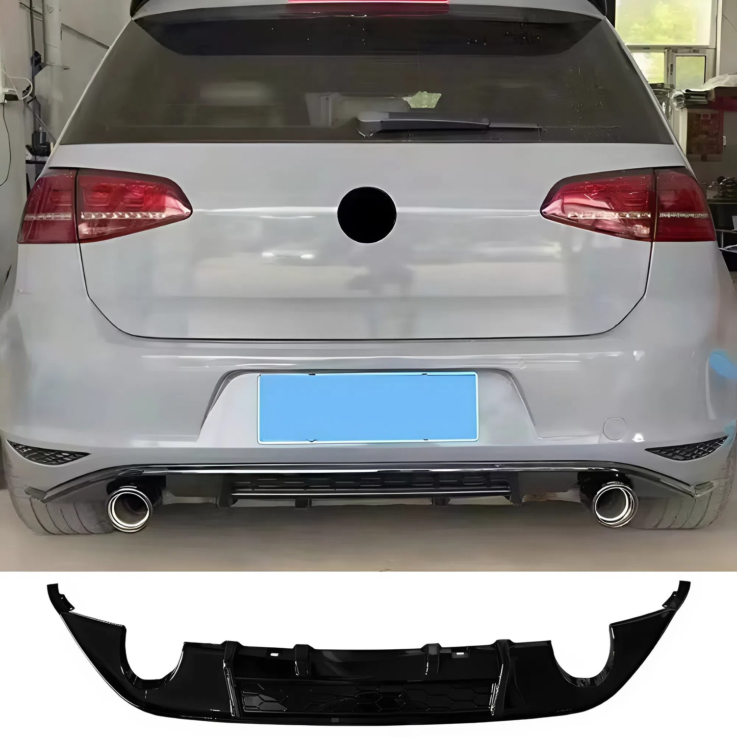 For Volkswagen Golf 7 Rear Lip Glossy Black Dual Exhaust Left and Right 2 Pipes ABS Rear Diffuser Sport Style Aerodynamic Design