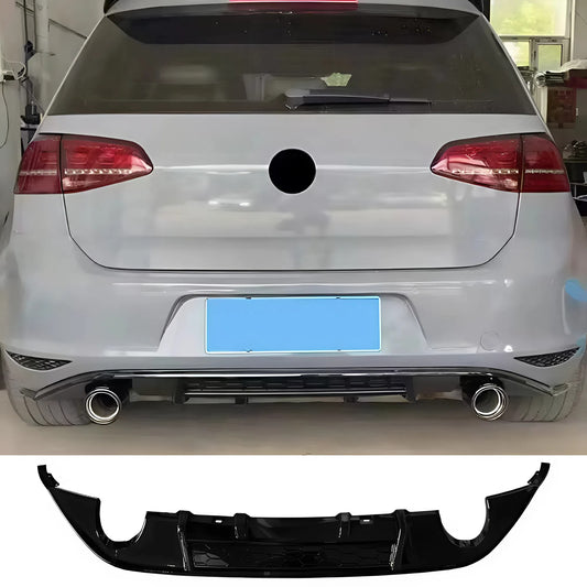 For Volkswagen Golf 7 Rear Lip Glossy Black Dual Exhaust Left and Right 2 Pipes ABS Rear Diffuser Sport Style Aerodynamic Design
