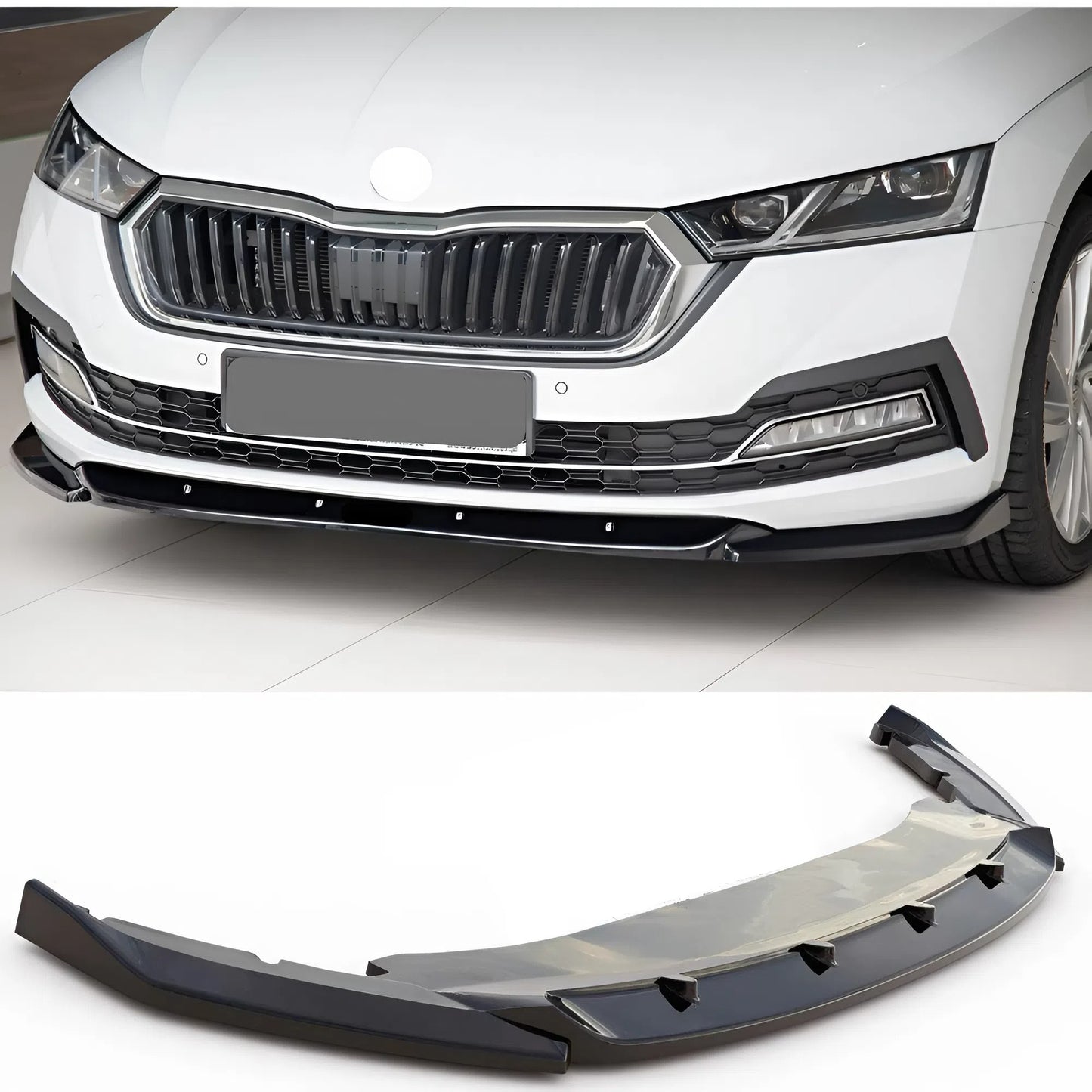 Front Bumper Lip Skoda Octavia 4 2020+ Max V1  Black Vacuum Plastic AutoVision